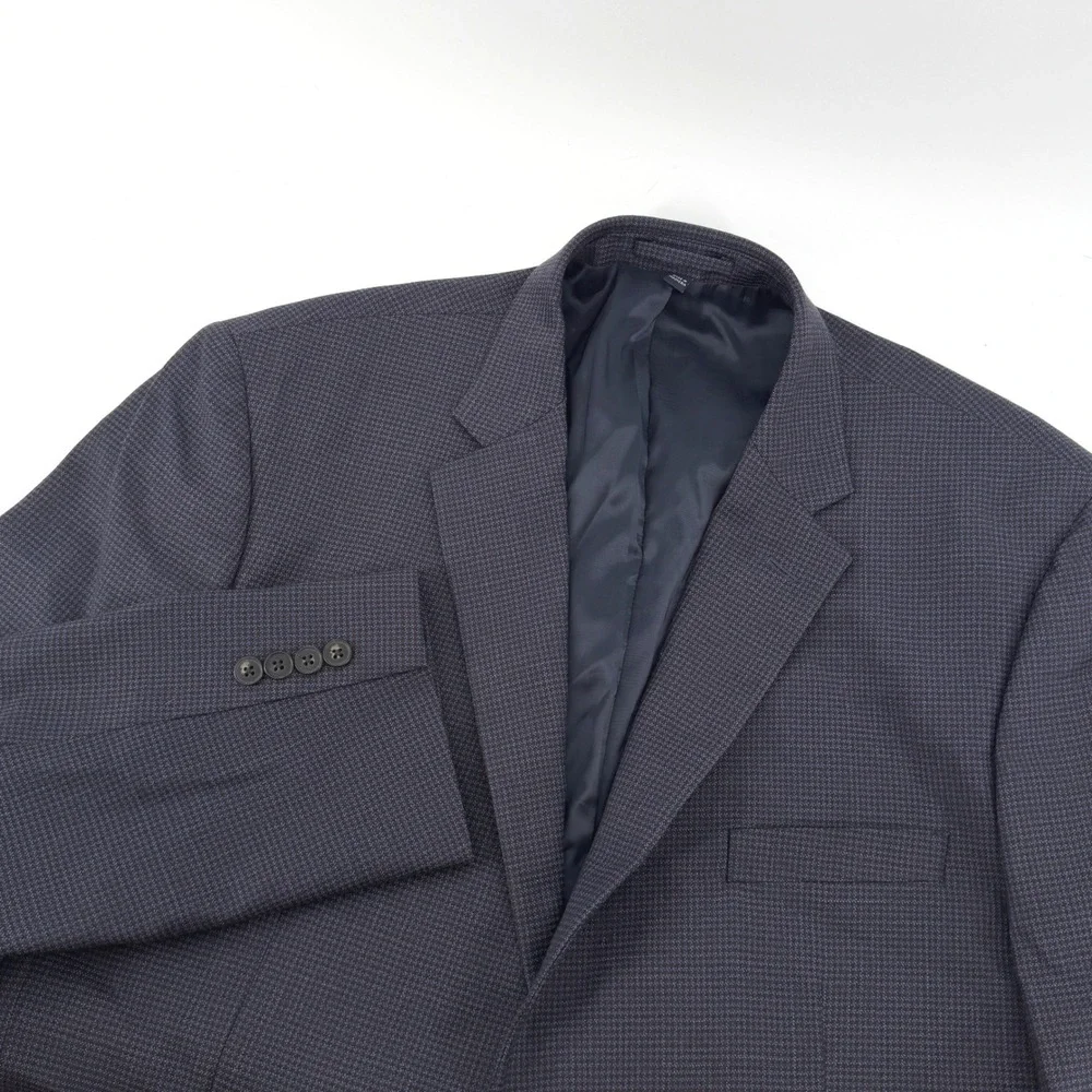 Jos A Bank Mens 44R Sport Coat Navy Brown Micro Check Wool Blend Suit Blazer